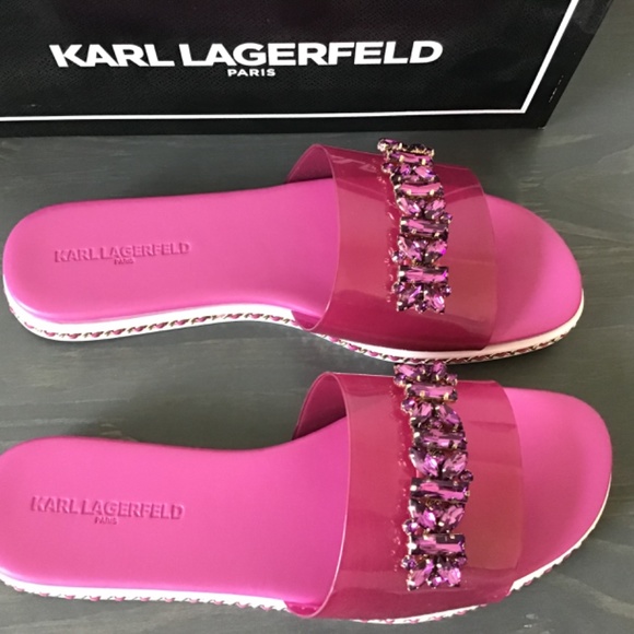 KARL LAGERFELD PARIS Women's Bijou Embellished Slide Sandals, size 9.5 - Picture 5 of 10